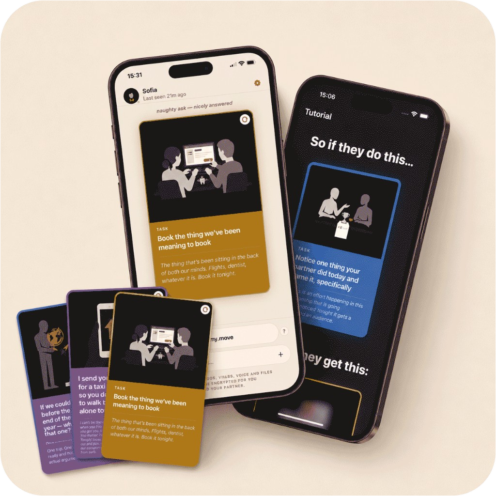 your.move: a private thread between two phones, with task cards and a sealed treat